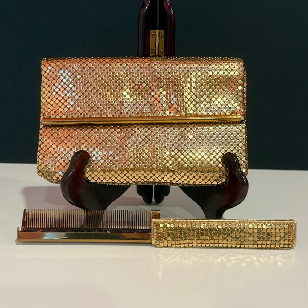 Whiting & Davis Gold Mesh Clutch and Folding Comb